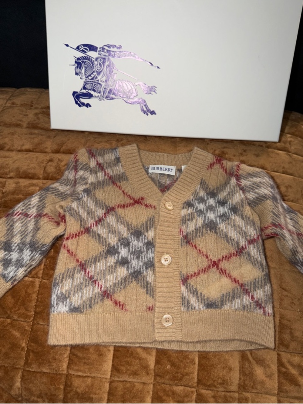Authentic Burberry
Unisex Check Alpaca Wool Silk Blend Cardigan - Baby